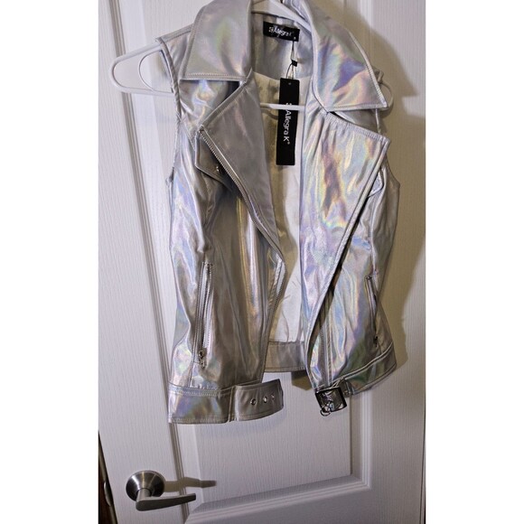 Allegra K XS Faux Leather Lopel Moto Biker Sleeveless Vest - Picture 9 of 9